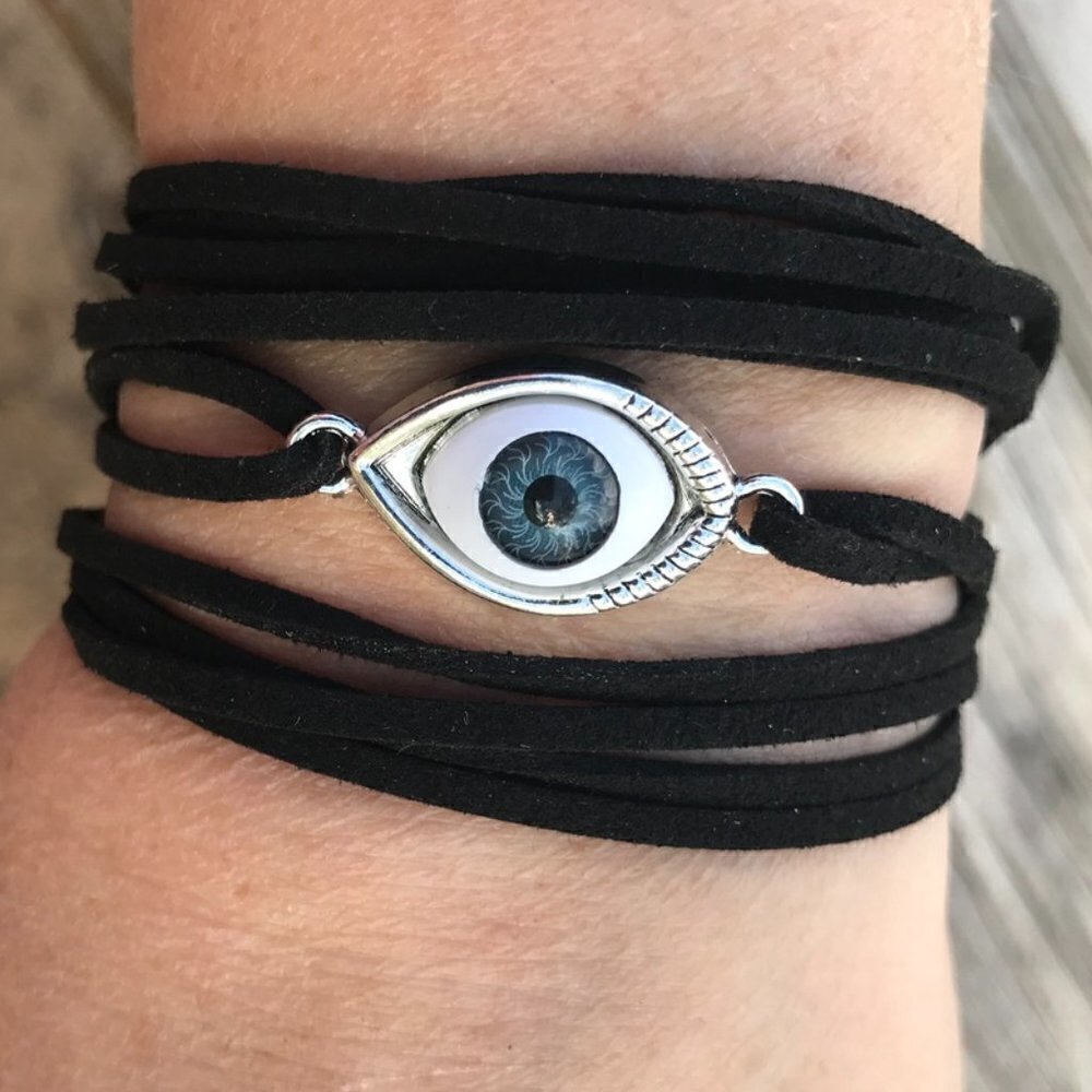 Tie Wrap Evil Eye Protection Silver Bracelet Cuff Yoga Boho Cord Bohemian Gift - Picture 4 of 11